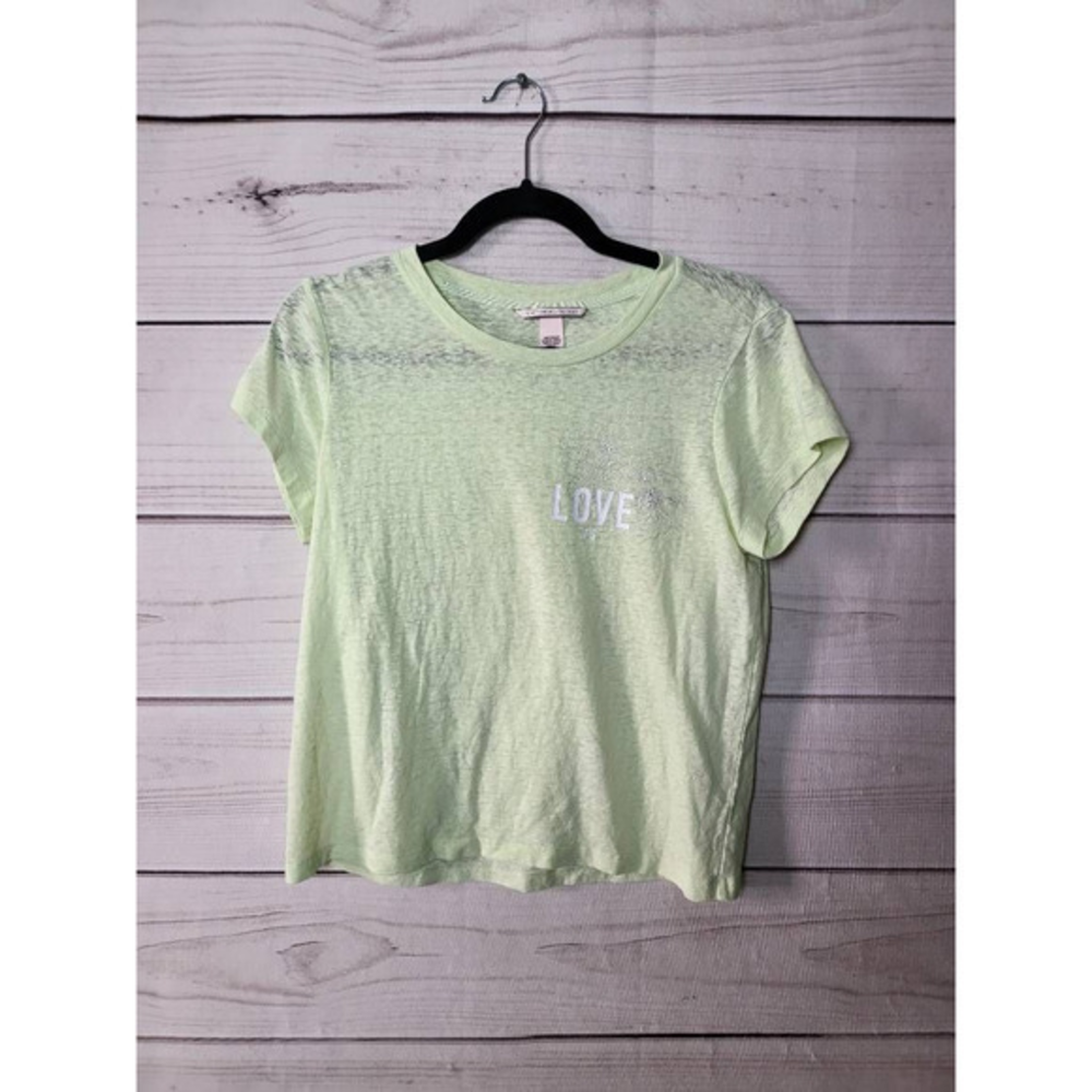 Love Victorias Secret Womens T-Shirt Green Short Sleeve Pullover Jewel Neck M